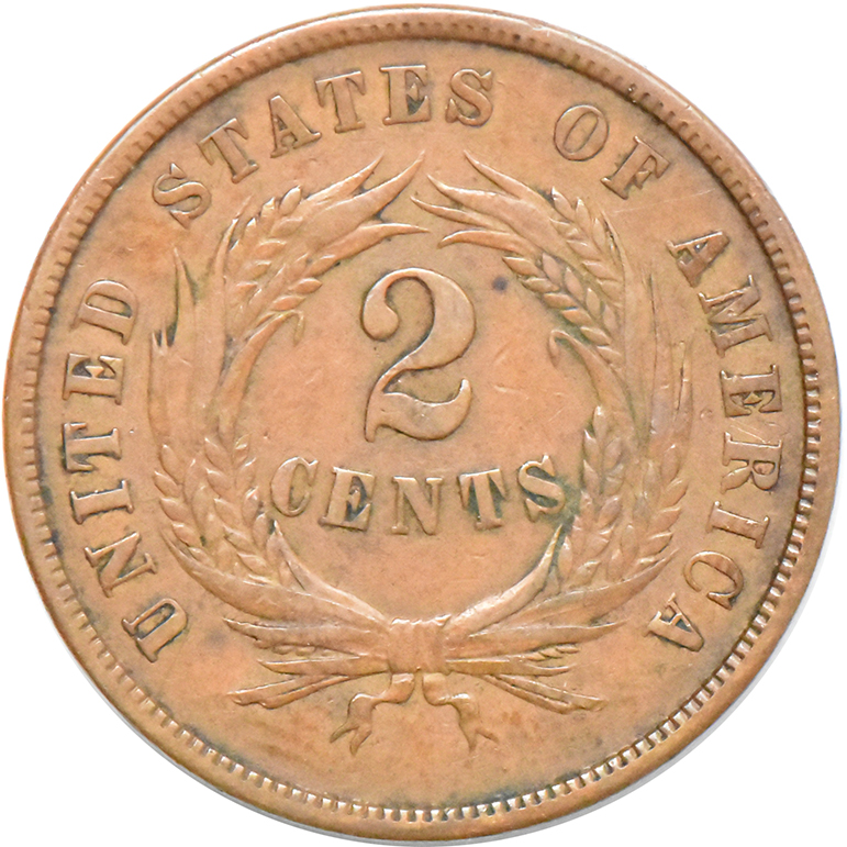 1864 Two-Cent Large Motto, AU