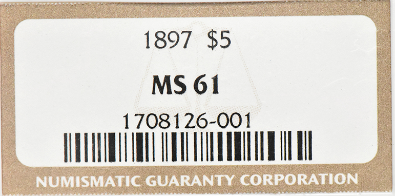1897 Gold $5 NGC, MS-61
