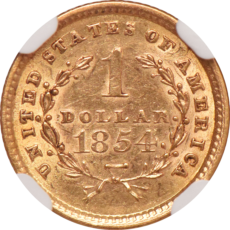 1854 Gold Dollar TYPE 1 NGC, MS-61