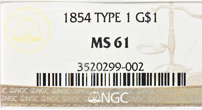 1854 Gold Dollar TYPE 1 NGC, MS-61