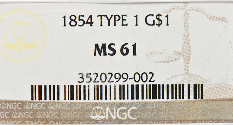 1854 Gold Dollar TYPE 1 NGC, MS-61