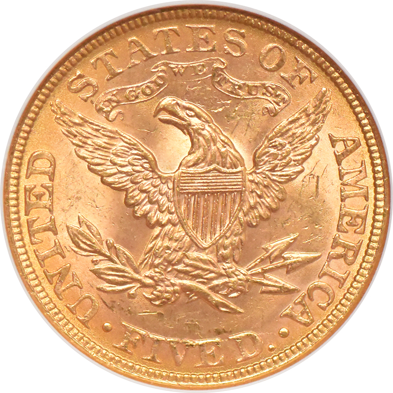 1882 Gold $5 NGC, MS-62