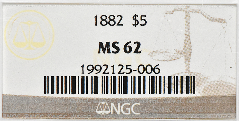 1882 Gold $5 NGC, MS-62