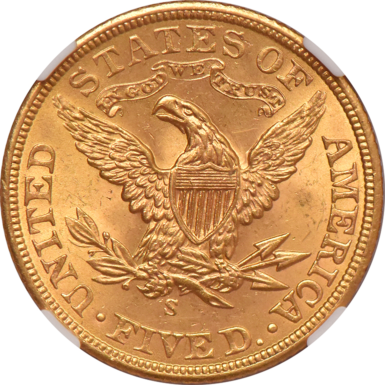 1902-S Gold $5 NGC, MS-62