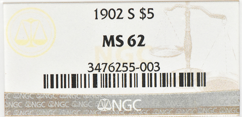 1902-S Gold $5 NGC, MS-62