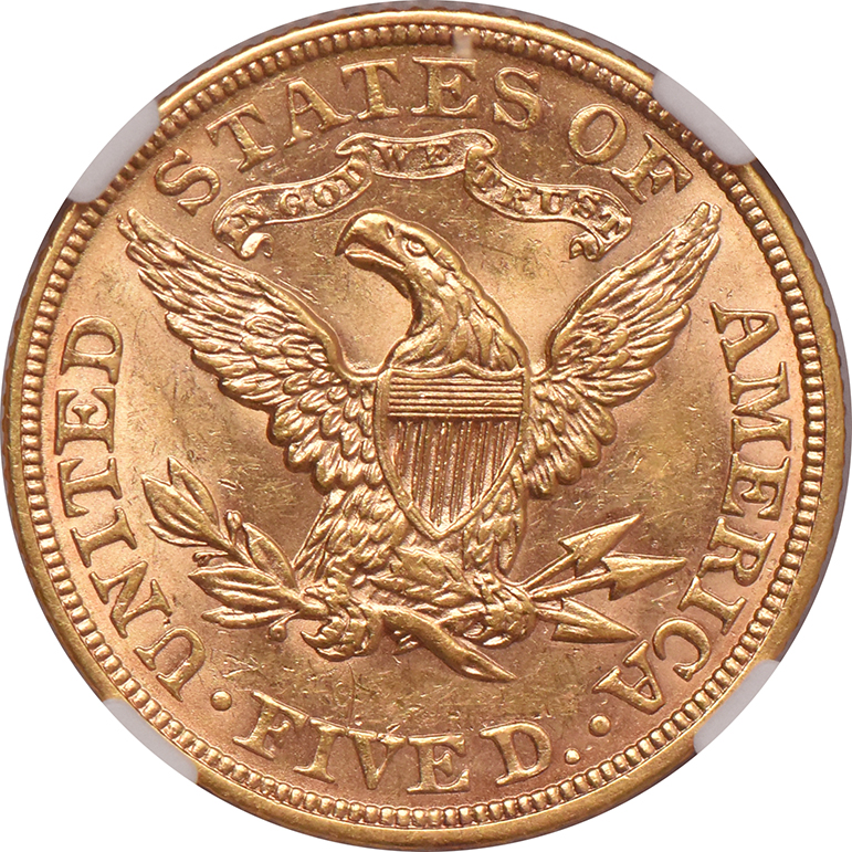 1908 Gold $5 NGC, MS-61