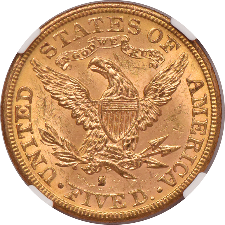 1886-S Gold $5 NGC, MS-62