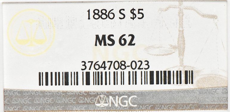 1886-S Gold $5 NGC, MS-62
