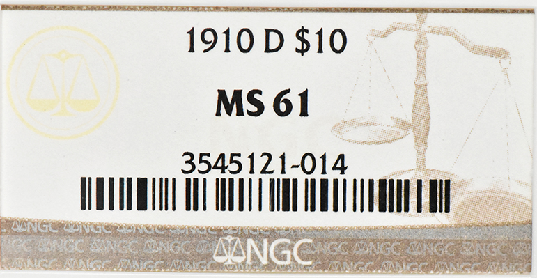 1910-D Gold $10 NGC, MS-61