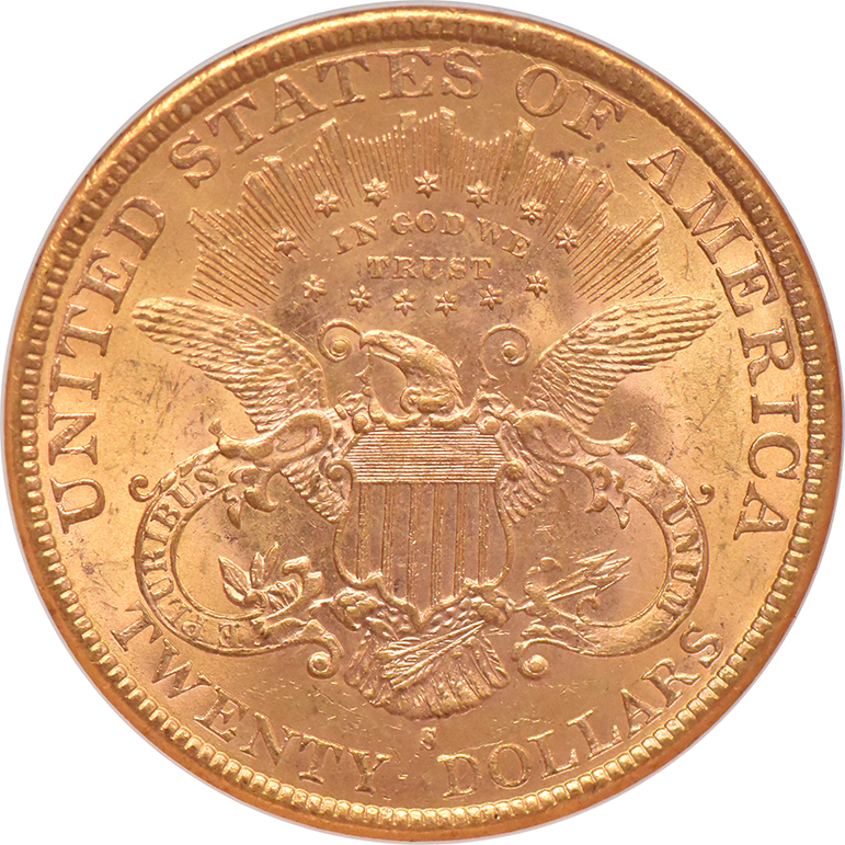 1896-S Gold $20 NGC, MS-62