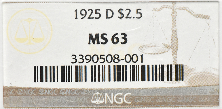 1925-D Gold $2.50 NGC, MS-63