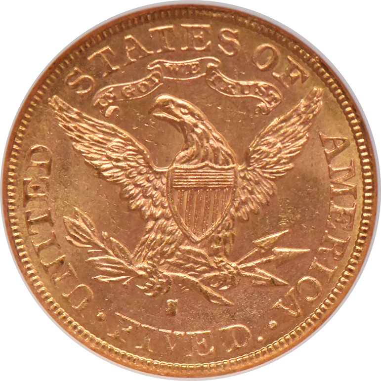 1887-S Gold $5 NGC, MS-62