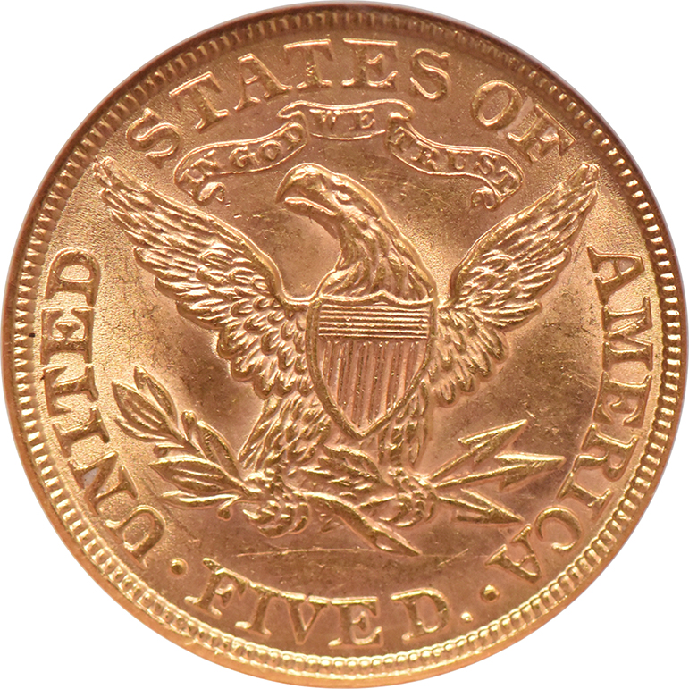 1901 Gold $5 NGC, MS-62