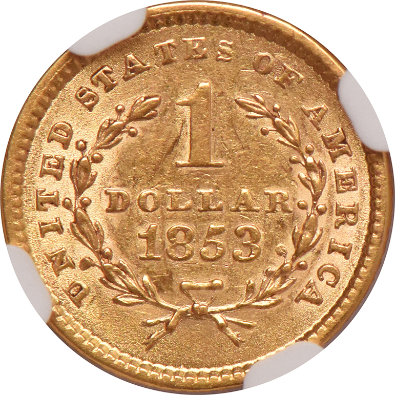 1853 Gold Dollar NGC, AU-58