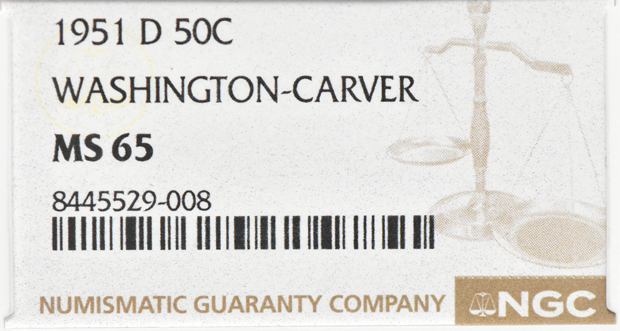 1951-D Washington-Carver 50C NGC, MS-65