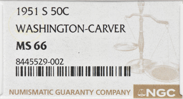 1951-S Washington-Carver 50C NGC, MS-66