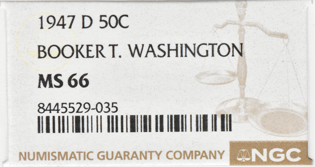 1947-D Booker T. Washington 50C NGC, MS-66