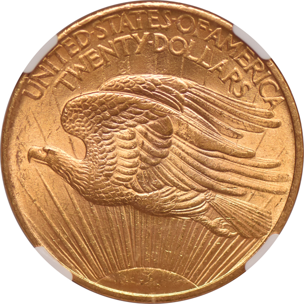 1908 Gold $20 NO MOTTO NGC, MS-62