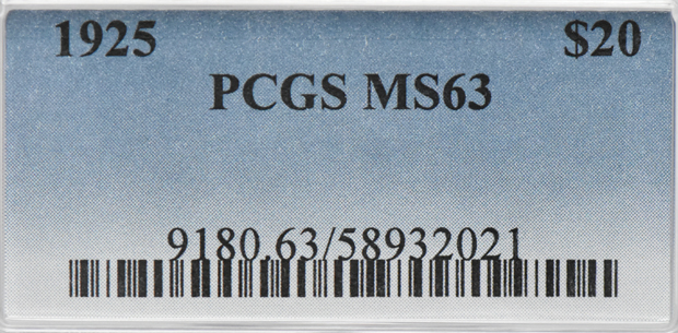 1925 Gold $20 PCGS, MS-63