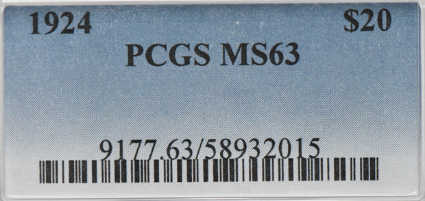 1924 Gold $20 PCGS, MS-63