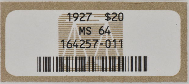 1927 Gold $20 NGC, MS-64