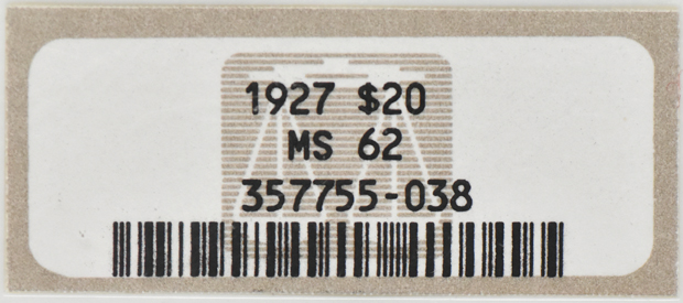 1927 Gold $20 NGC, MS-62
