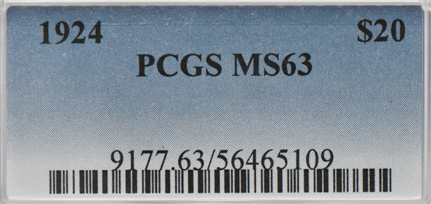 1924 Gold $20 PCGS, MS-63