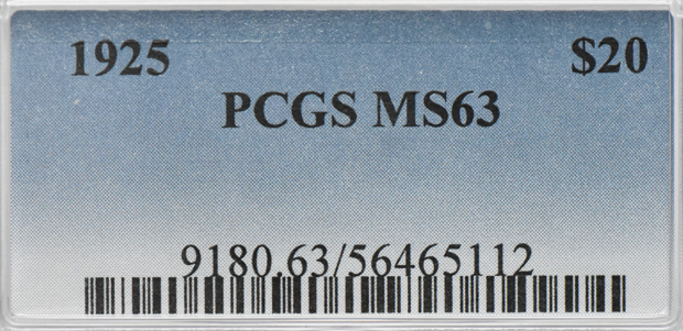 1925 Gold $20 PCGS, MS-63