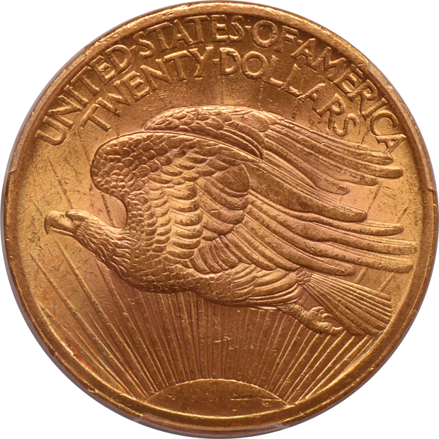 1907 Gold $20 NO MOTTO SAINT GAUDENS PCGS, MS-63