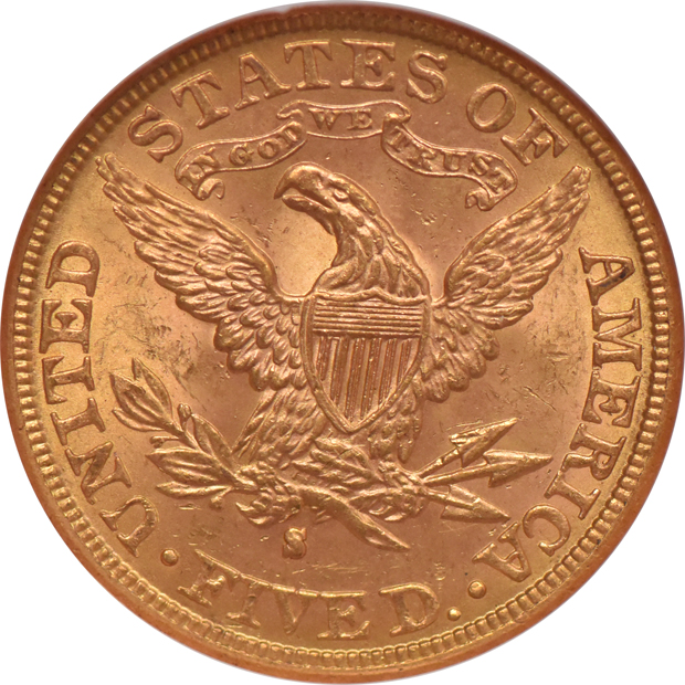 1886-S Gold $5 NGC, MS-63