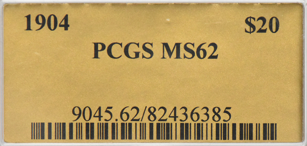 1904 Gold $20 PCGS, MS-62