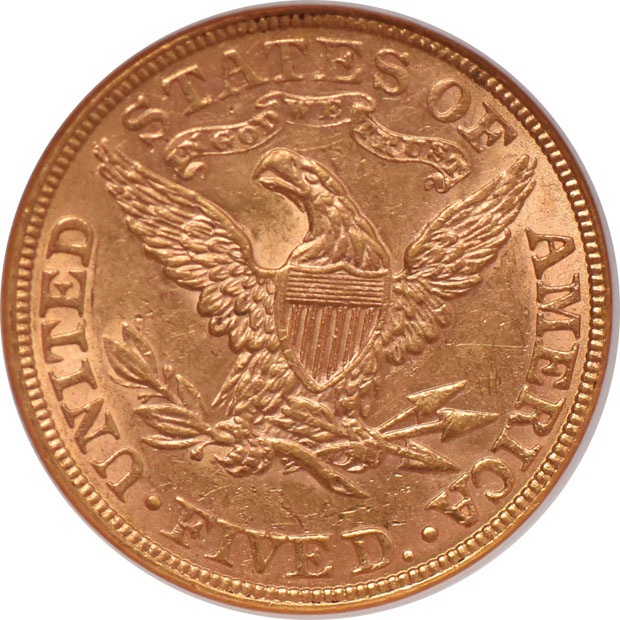 1881 Gold $5 NGC, MS-61