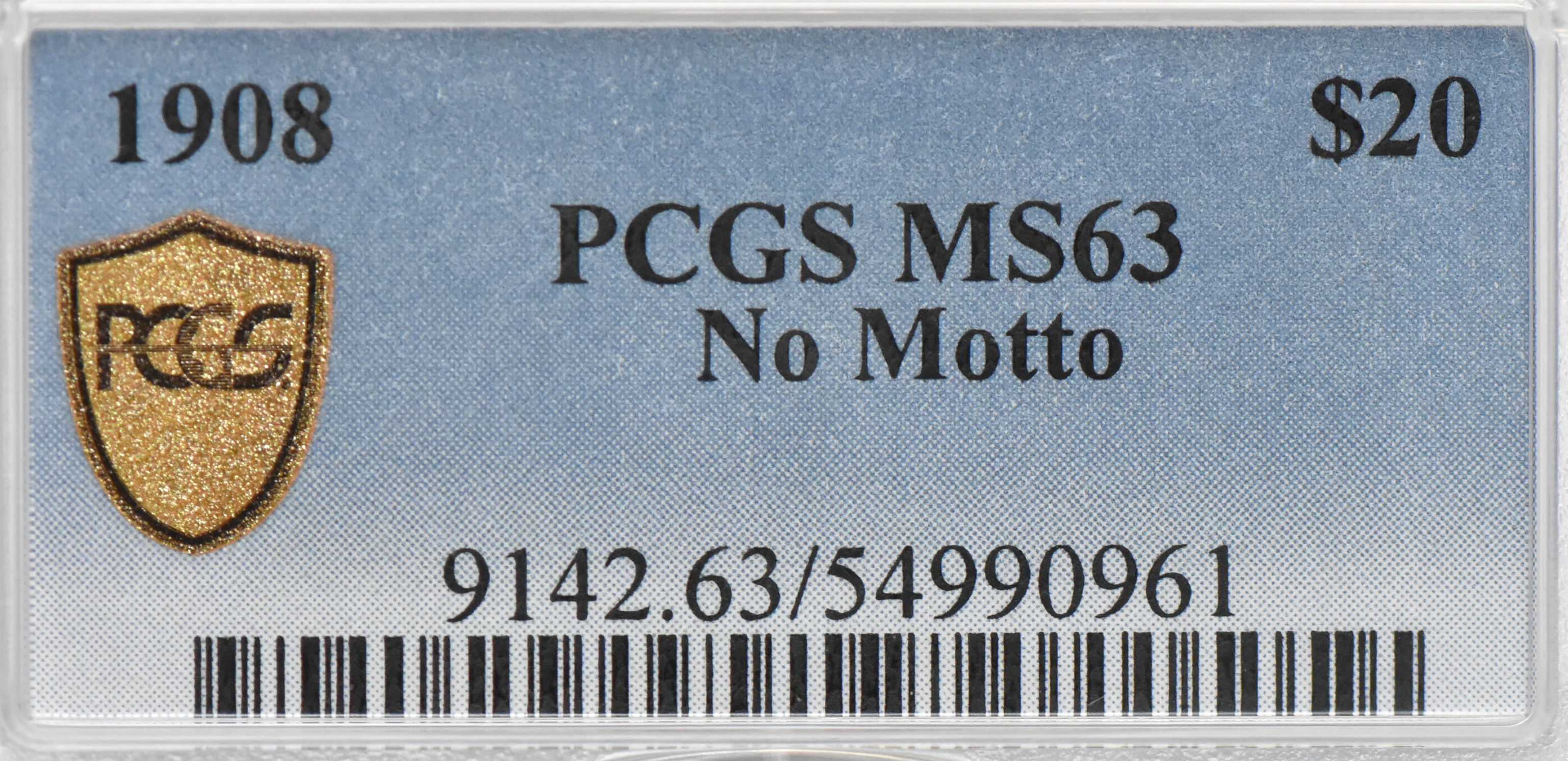 1908 Gold $20 NO MOTTO PCGS, MS-63