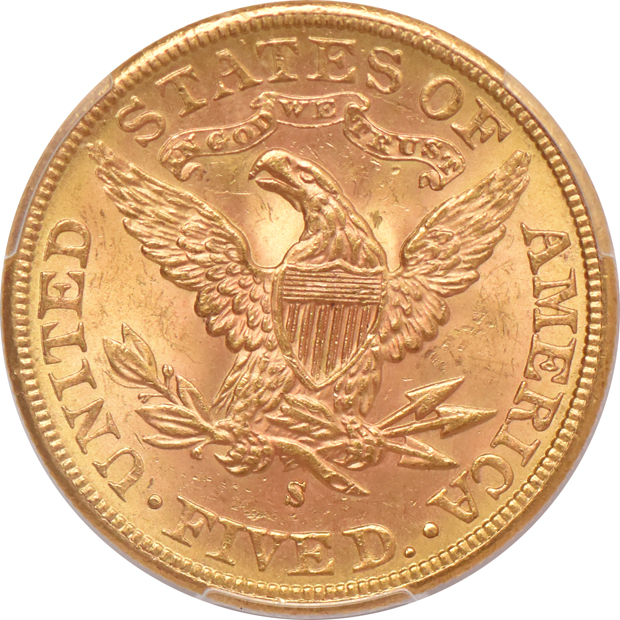 1886-S Gold $5 PCGS, MS-63