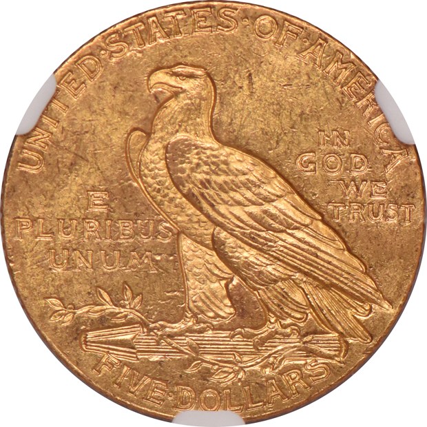 1908 Gold $5 INDIAN NGC, MS-63