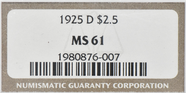 1925-D Gold $2.50 NGC, MS-61