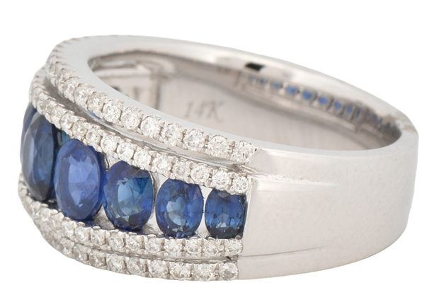 14K White Gold Ring with 1.98 cttw Sapphire and .46 cttw Diamonds, 4.6 dwt, Ring Size 6.25
