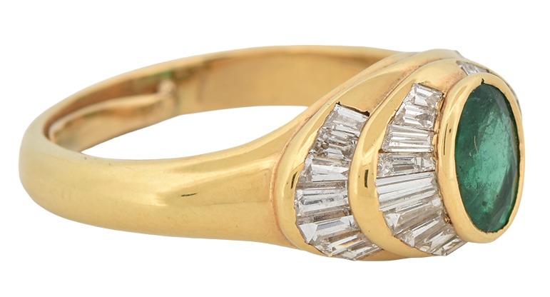14K Yellow Gold Emerald Estate Ring, Approx 1.25 Emerald and 1.00 cttw Diamonds, 4.6 dwt, Ring Size 6