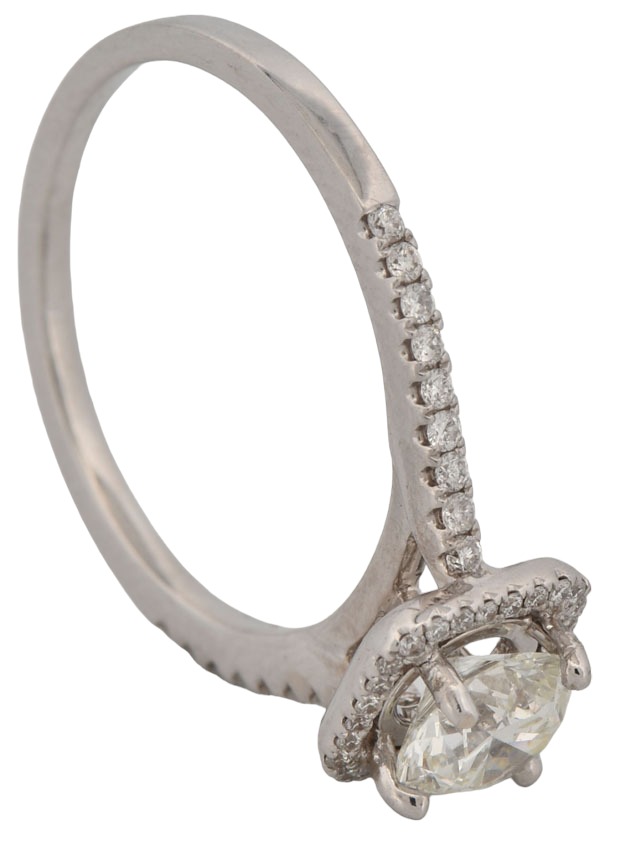 14K White Gold Diamond Engagement Ring with a .81 Carat Round Center Diamond, GIA Certified # 6173098240,  VVS2 Clarity, G Color and .20 Carat Total Weight in Side Diamonds, 1.7 dwt, Ring Size 6.5