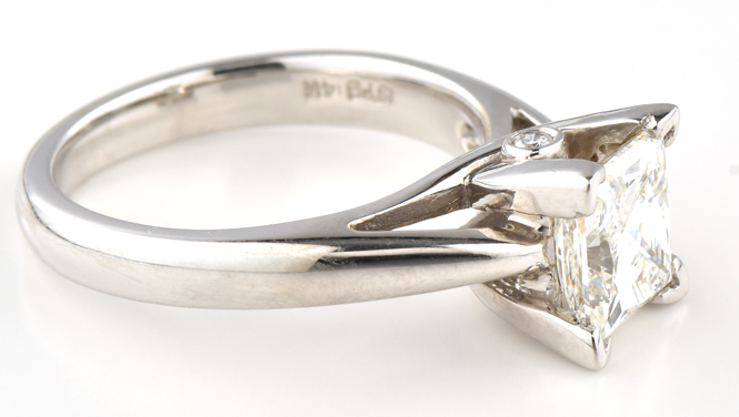 14K White Gold Ladies Diamond Solitaire Ring with a 1.89 Carat Princess Cut Center Diamond, GIA Certified # 2141715004, VVS2 Clarity, G Color, 3.8 dwt, Ring Size 6.5