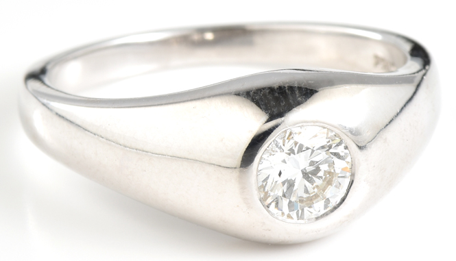 14K White Gold Men's Wedding Band, .76 Carat, SI2 Clarity, H-I Color, 4.1 dwt, Ring Size 10.25