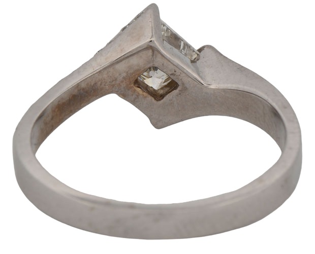 14K White Gold Diamond Engagement Ring with a .57 Carat Princess Cut Center and .11 Carat Total Weight in Side Diamonds, SI1 Clarity, J-K Color, 2.4 dwt, Ring Size 6