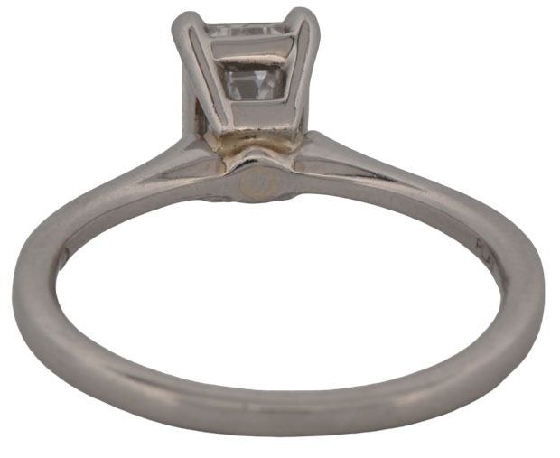 Platinum Ladies Diamond Engagement Ring with a 1.03 Carat Emerald Cut Center, IF Clarity, E Color, GIA # 2145335385, 4.5 dwt, Ring Size 6.25