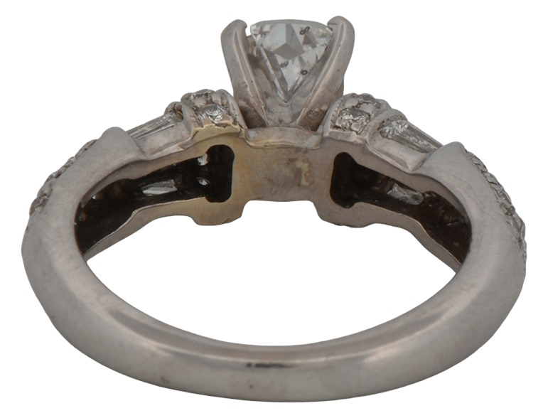 14K White Gold Diamond Engagement Ring, 1.01 Carat Cushion Cut, SI2, D, GIA #2151087315, 3.3 dwt, Ring Size 5
