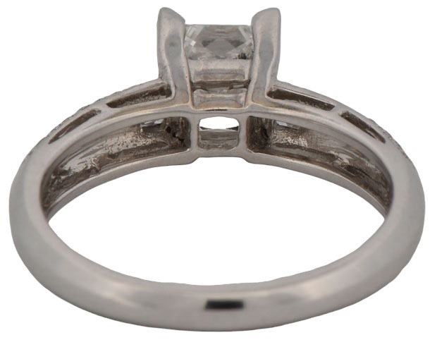 14K White Gold Ladies Diamond Engagement Ring with a 1.02 Carat Princess Cut Center Diamond, VS2 Clarity, G Color, GIA # 2161574327 & .31 Carat Total Weight in Side Diamonds, 2.3 dwt, Ring Size 6