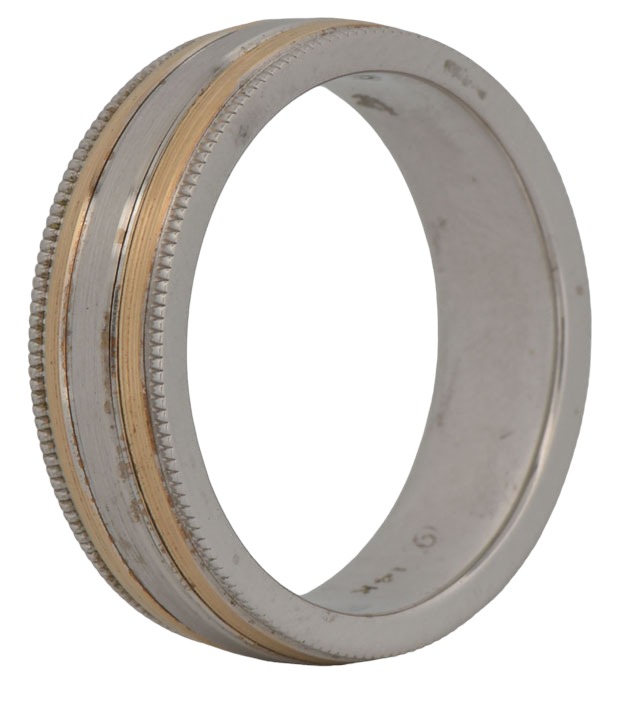 14K  Two-Tone Wedding Band, 6mm, 6.0 dwt, Ring Size 7.5 "COE"