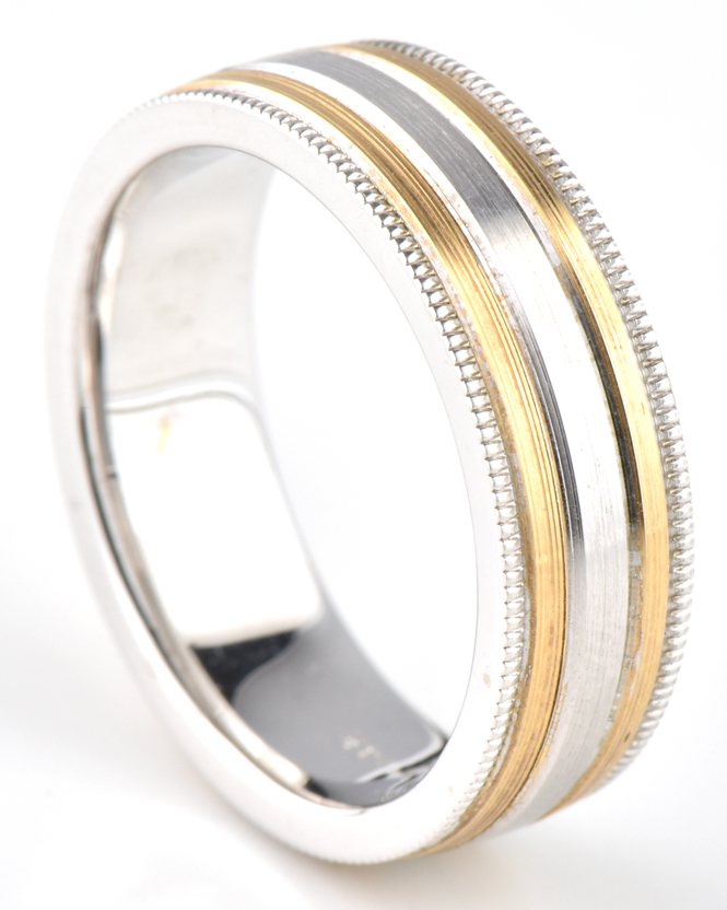 14K  Two-Tone Wedding Band, 6mm, 6.0 dwt, Ring Size 7.5 "COE"
