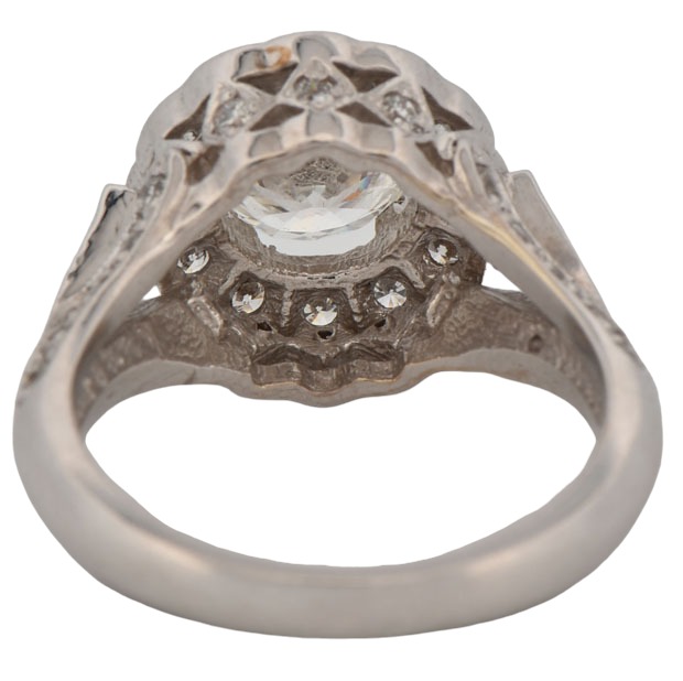 14K White Gold Ladies Daimond Ring with a 1.07 Carat Round Center Diamond, SI2 Clarity, H Color, GIA #2175225856, and Side Diamonds, 3.3 dwt, Ring Size 5.5
