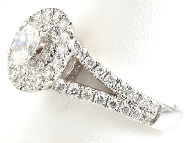 14K White Gold Diamond Ring with a .36 Carat Center Oval Diamond, SI1 Clarity, H Color and .91 Carat Total Weight in Side Diamonds, 2.9 dwt, Ring Size 6.5
