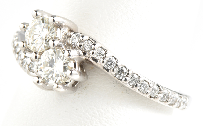 14K White Gold Ladies Diamond Ring with .45 Carat Total Weight in 2 Center Diamonds, SI1-SI2 Clarity, J Color, and .25 Carat Total Weight in Mounting, 2.9 dwt, Ring Size 7